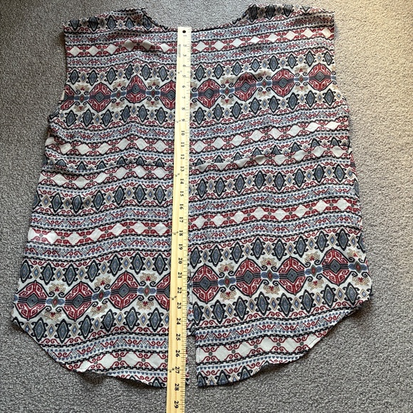 DANIEL RAINN Geometric Red Black Blue Ivory Multi Blouse Ikat Tank Top | Size XL - Picture 6 of 12